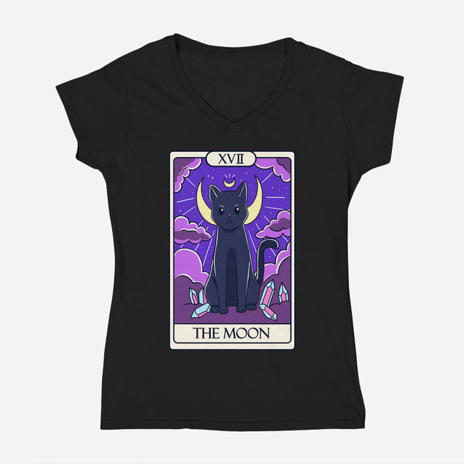 Moon Cat Tarot-womens v-neck tee-Conjura Geek