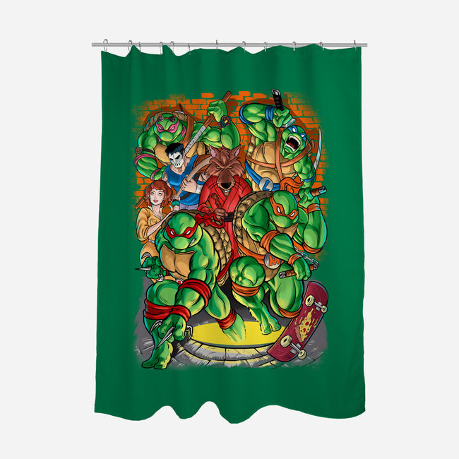 Pizza, Fights And Stories-none polyester shower curtain-Conjura Geek