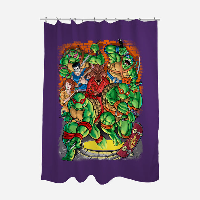 Pizza, Fights And Stories-none polyester shower curtain-Conjura Geek