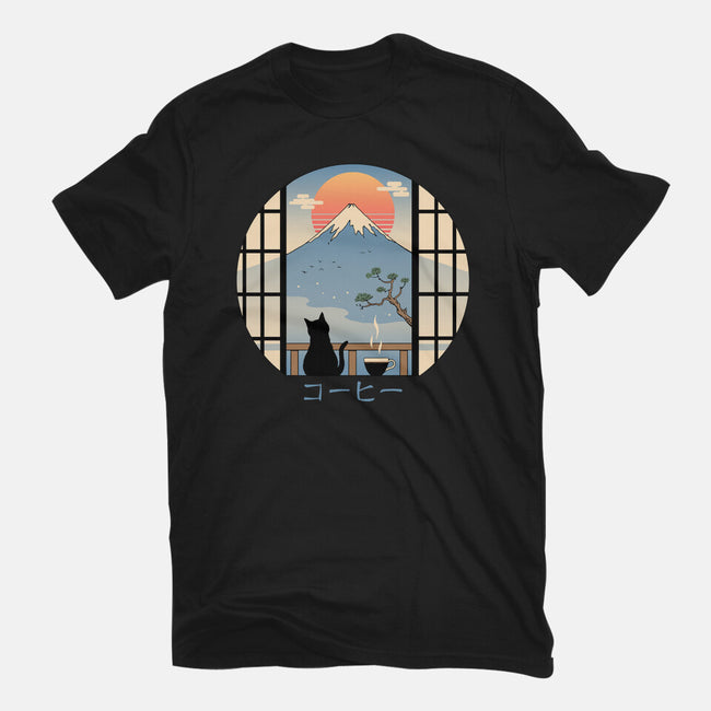 Coffee Cat In Mt. Fuji-mens premium tee-vp021