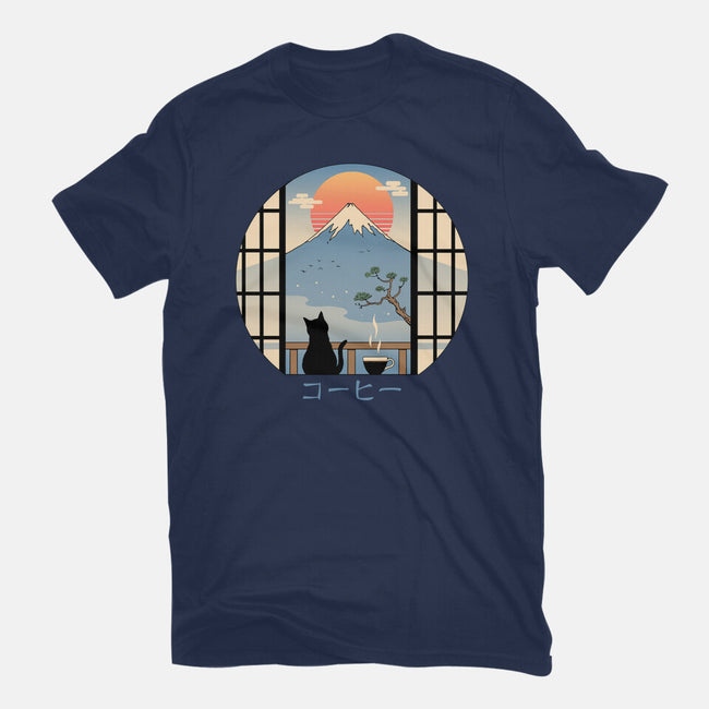 Coffee Cat In Mt. Fuji-mens premium tee-vp021