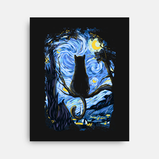 Cat Starry Night-none stretched canvas-fanfabio