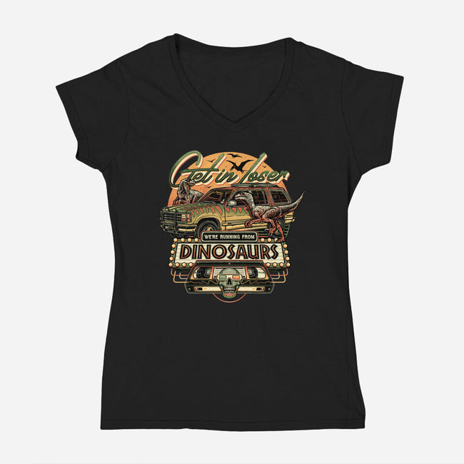 Running From Dinosaurs-womens v-neck tee-momma_gorilla