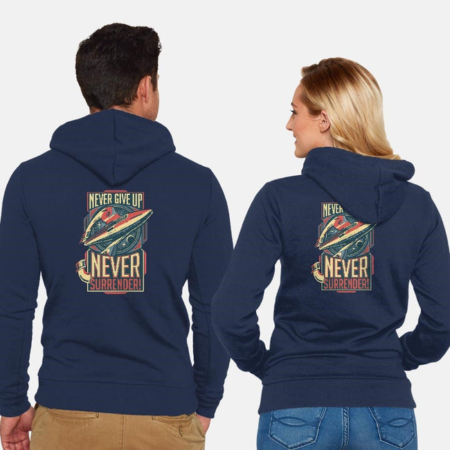 Never Surrender!-unisex zip-up sweatshirt-DeepFriedArt